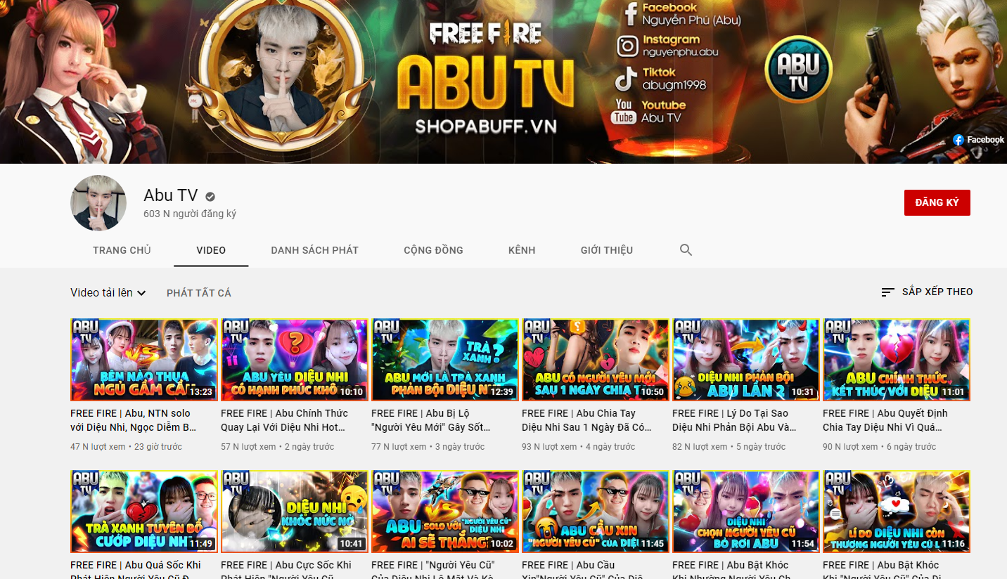 Kênh Youtube Abu TV có tích chính chủ đạt hơn 600k Sub